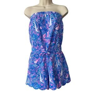 Lilly Pulitzer Jace Sailboat Print Strapless Romper - Blue Boatylicious - XS